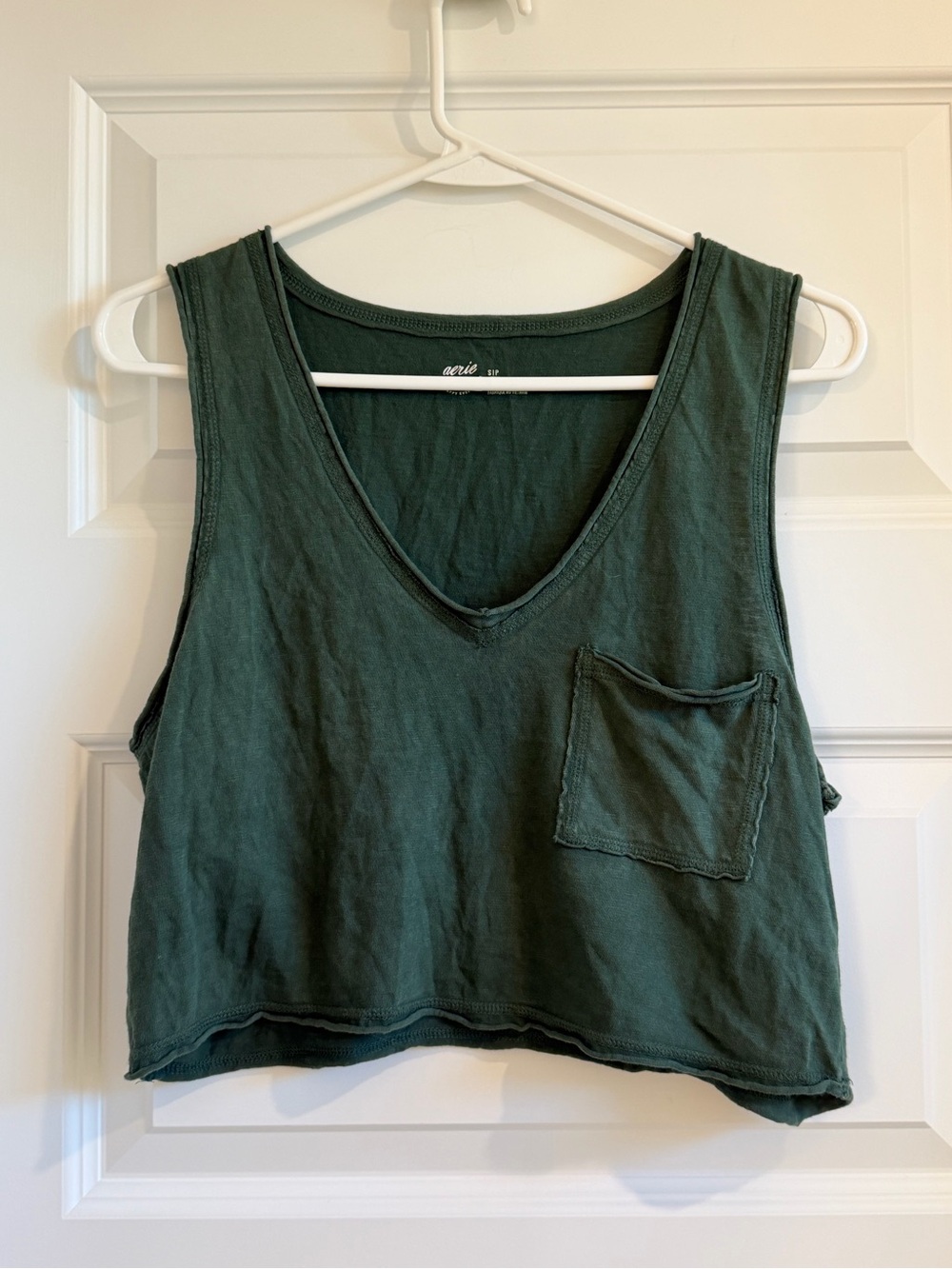aerie Dark Green V-Neck Cropped Tank with Pocket